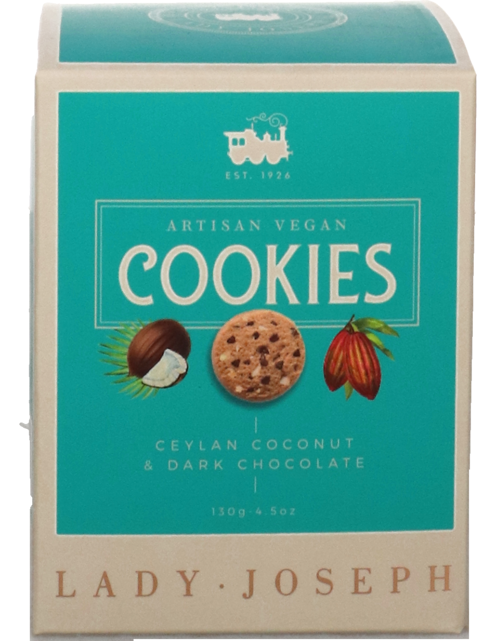 Gebäck mit Kokosnuss und dunkler Schokolade, vegan
Cookies Ceylan Coconut and Dark Chocolate