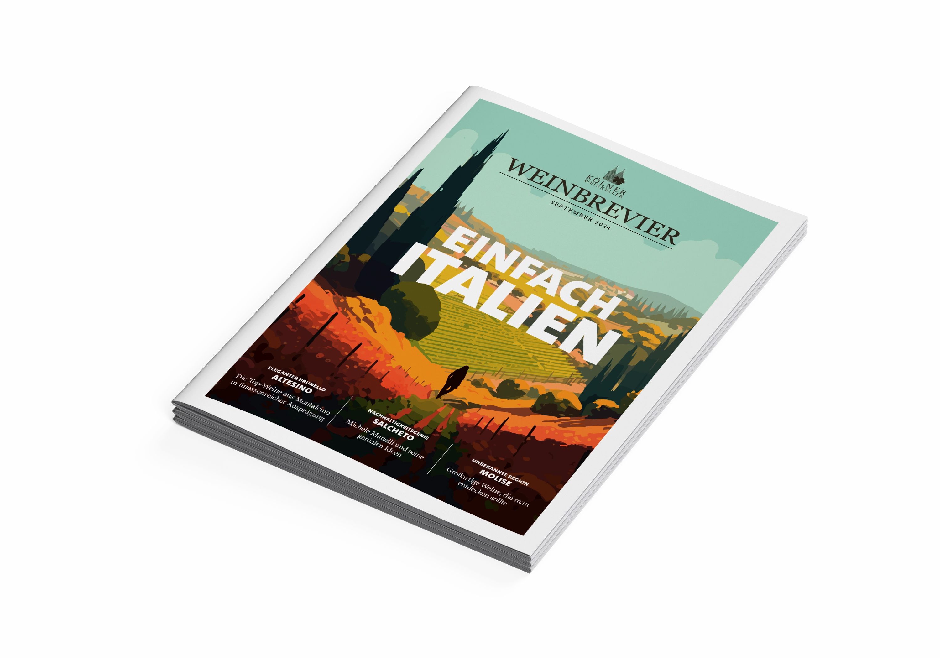 Italien WeinBrevier 2024 Cover des "Italien Weinbreviers" mit einem stilvollen Design, das die Schönheit der Weinregionen widerspiegelt.