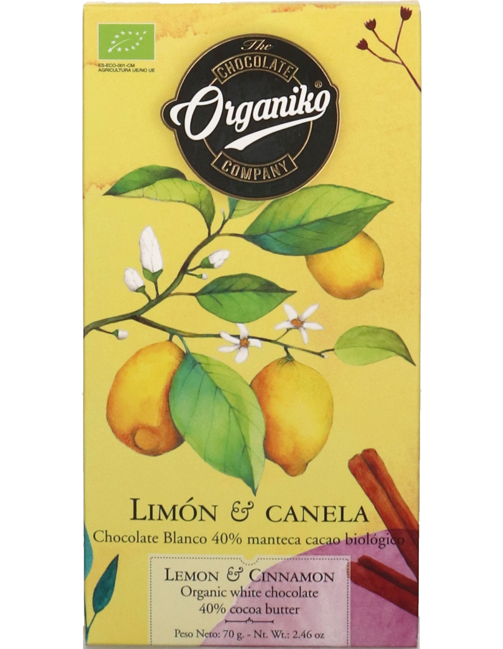 Weiße Schokolade mit Zitrone und Zimt Limón & Canela, 40% Kakaobutter